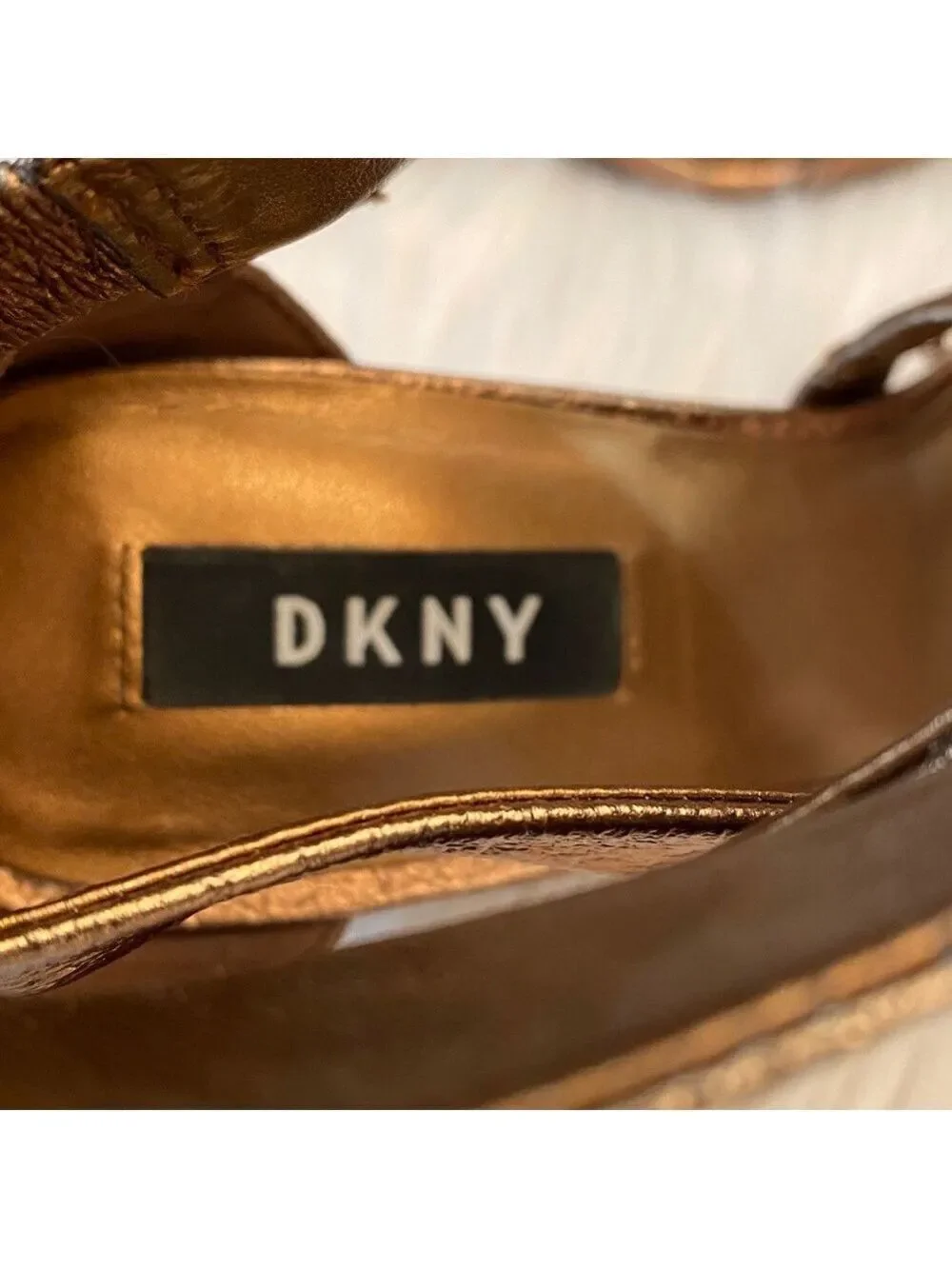 DKNY Iggi Bronze Strappy Heels, Size 7